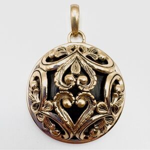 Studio Barse Black Onyx & Golden Bronze Filagree Scroll Domed Pendant